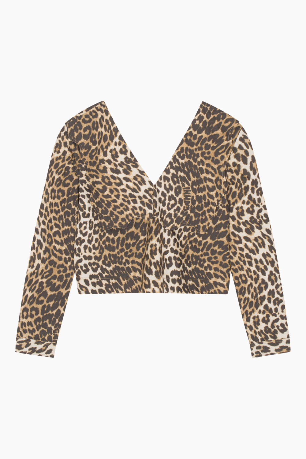Billede af Printed Cotton Rhythm Collar Blouse - Big Leopard Almond - GANNI - Leopard L