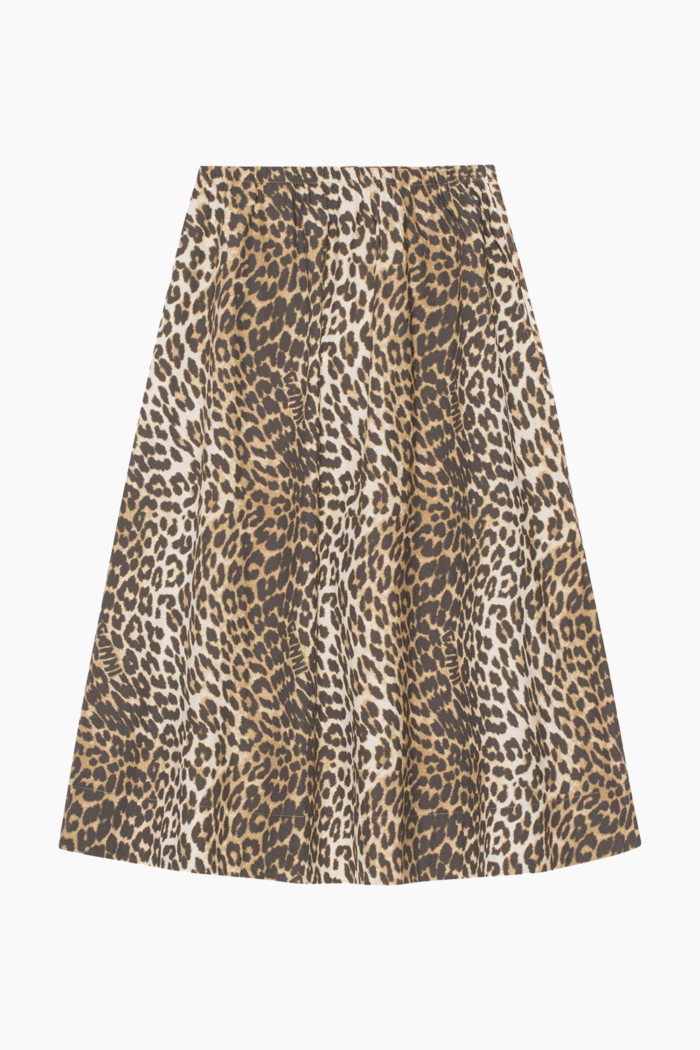 Printed Cotton Elasticated Maxi Skirt - Big Almond Milk GANNI - Leopard - Shirts - dametøj - toej.dk