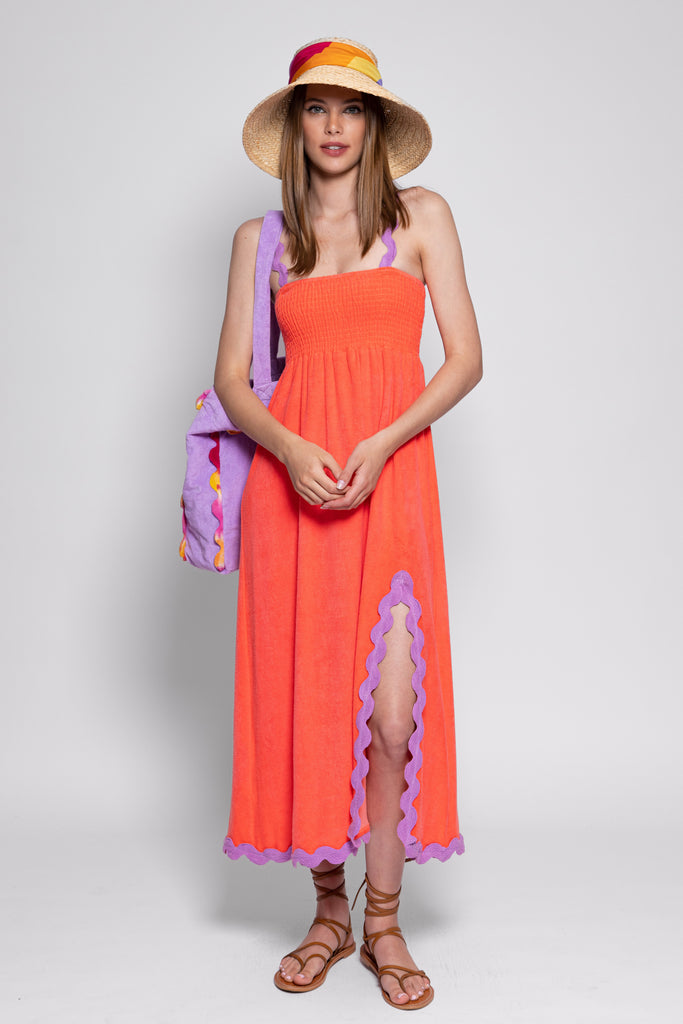 neon coral summer dress