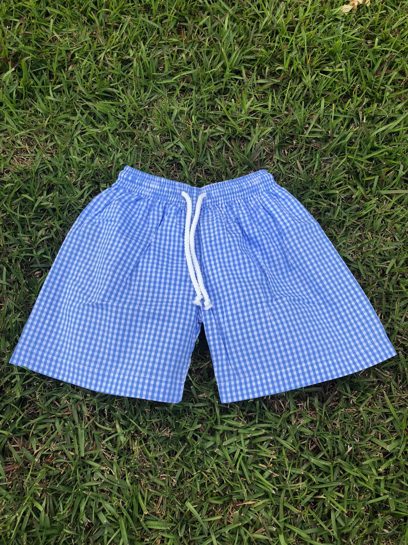 Blue Gingham Trunk Swim Suit – Nola Smocked, LLC