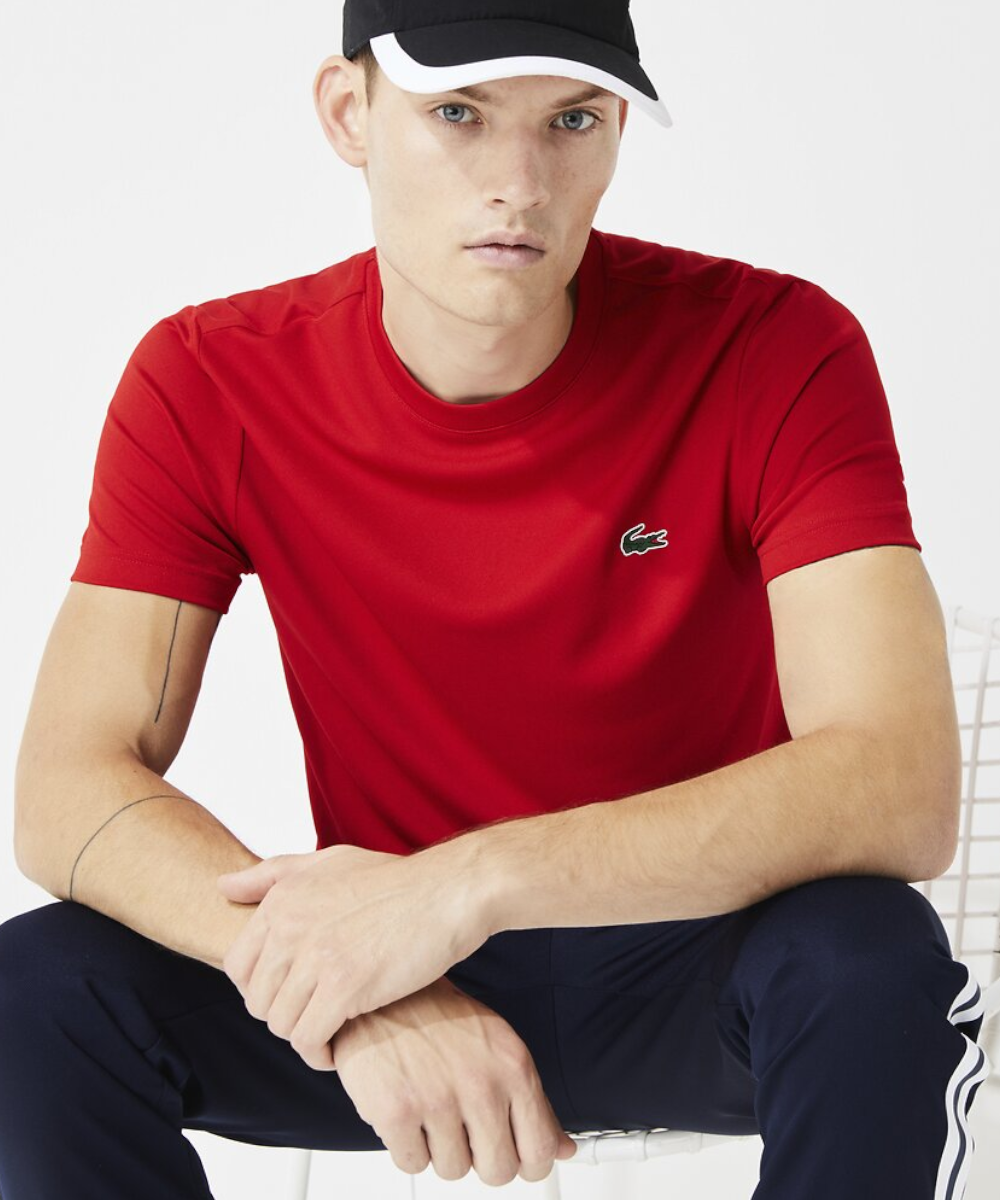 Ledsager intelligens Junior Official Lacoste Men's Sport Breathable Piqué T-Shirt (Red) at ShoeGrab