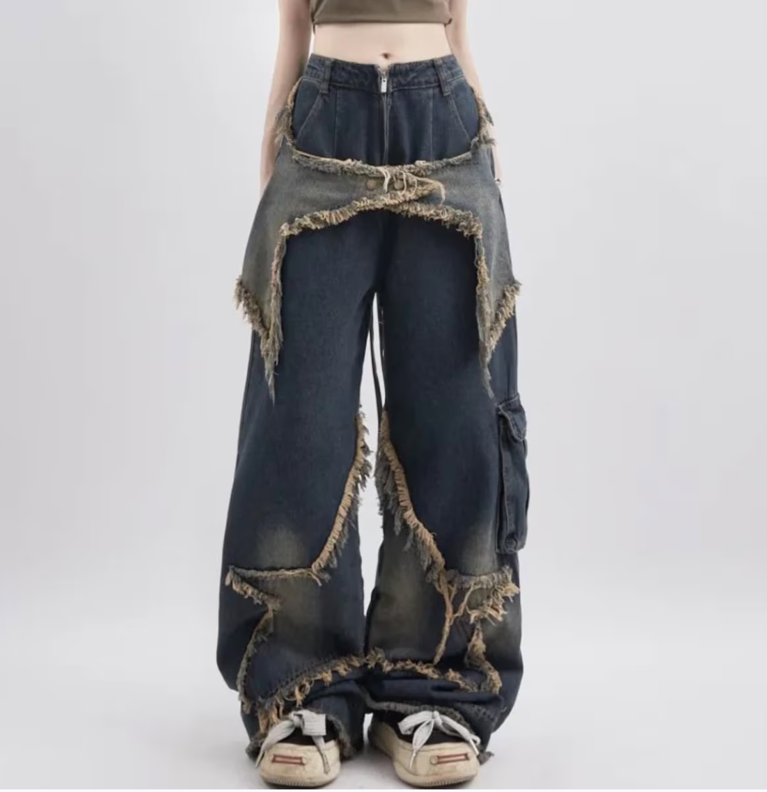 Y2k Old Washed Loose straight Jeans / High Waist Fringed Wide Leg Pant/ Fashion Hip Hop Vintage Straight Autumn Baggy Trousers