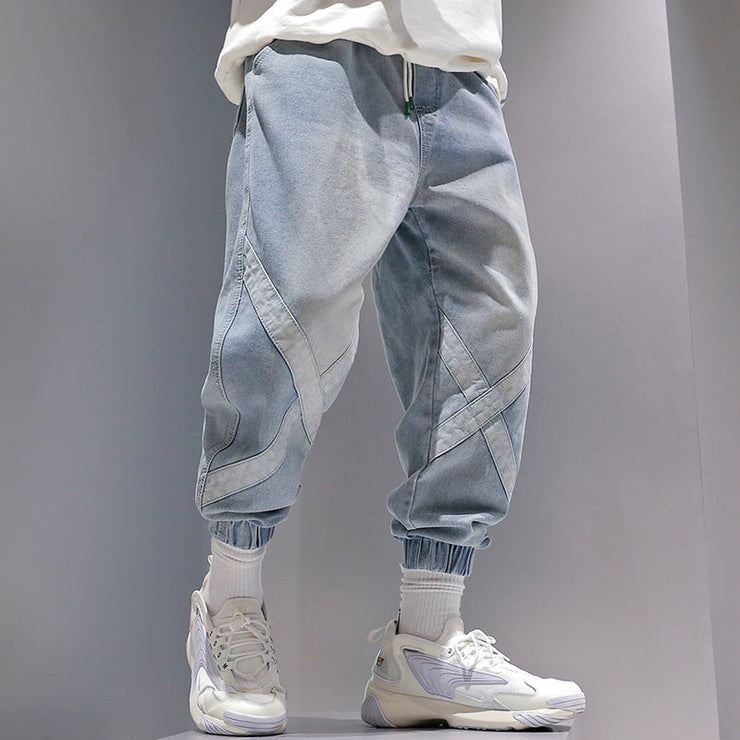 Hip-Hop Loose Go-Around Leg Bunched Nine-Cent Jeans | Baggy Wide Leg Hip Hop Straight Denim Pants |  Sweatpants Casual Novelty Jeans