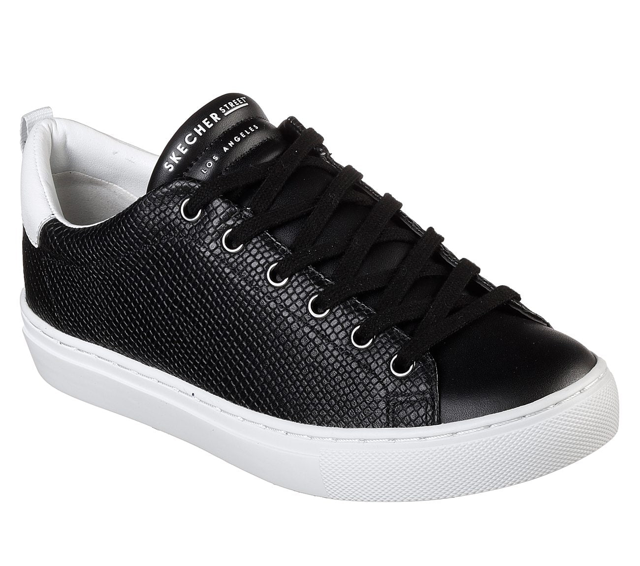 skechers black leather trainers