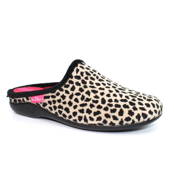 Lunar KLA106 Ghana Beige Leopard Print Womens Comfort Slip On Mule Slippers