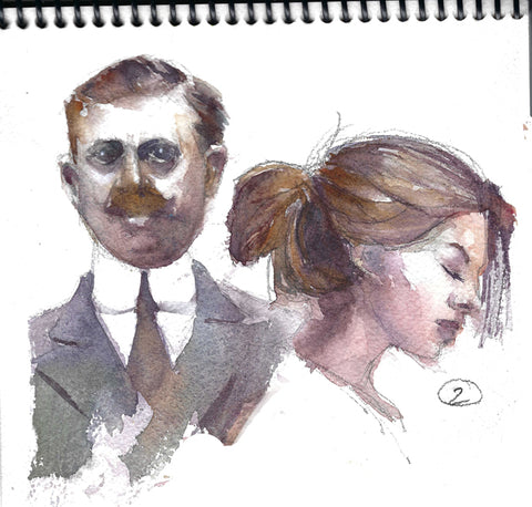 Watercolor of two portrait sketches