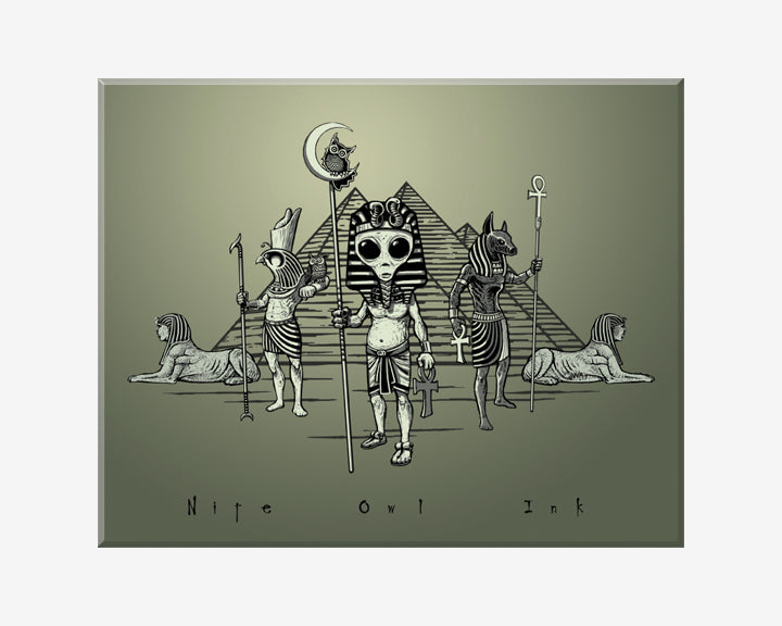 Egyptian Alien Art Print Nite Owl Ink