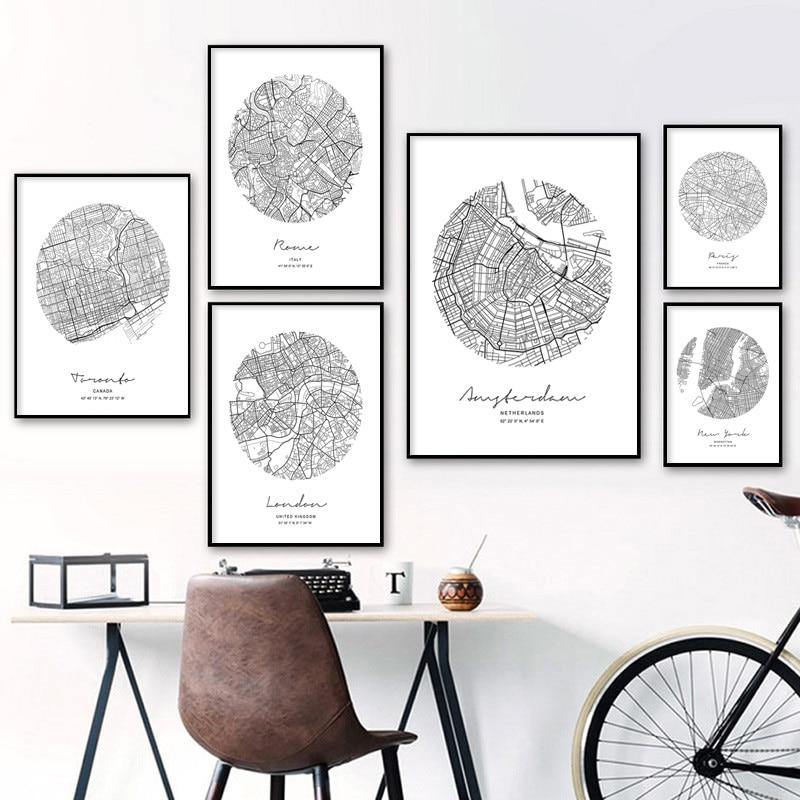 Cool Black White Circle City Map Gallery Wall Art Prints Gallery Wallrus Free Worldwide Shipping