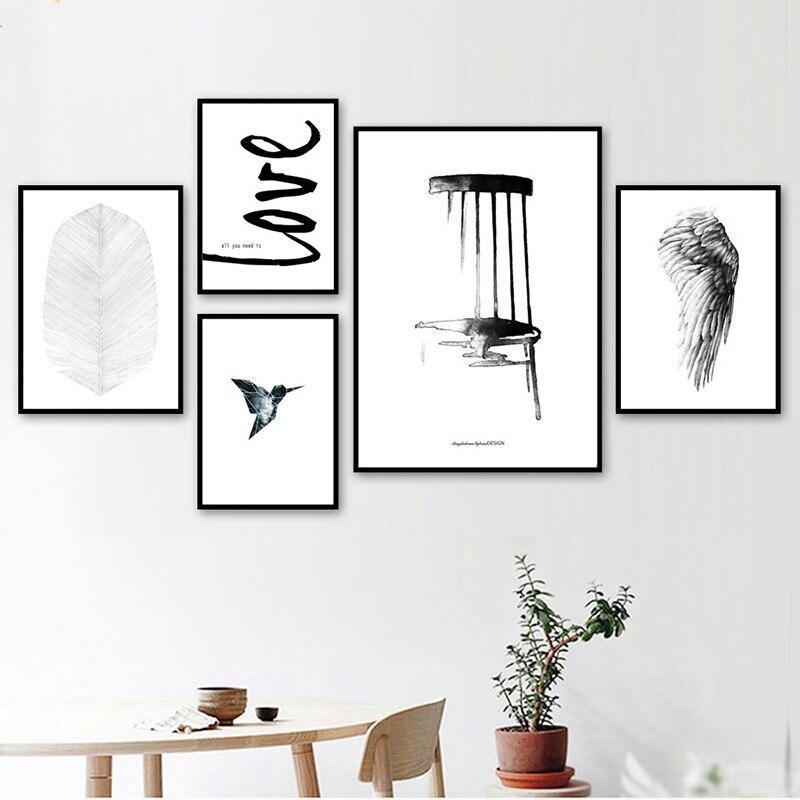 Love Feather And Bird Black White Minimalist Gallery Wall Art Prints Gallery Wallrus Free Worldwide Shipping
