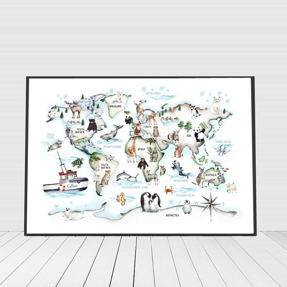 Wild Animals Wall Art Map Picture For Kids Bedroom Gallery Wallrus Free Worldwide Shipping