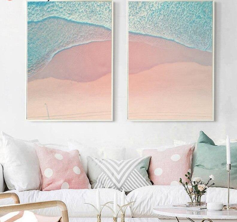 Calming Ocean Sea Blush Pink Wall Art Prints Gallery Wallrus Free Worldwide Shipping