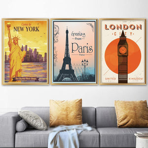 Paris New York London Vintage Wall Art Prints