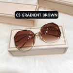 Gradient Sunglasses Women Ocean Water Cut Trimmed Lens Metal Curved Temples Sun Glasses Female UV400