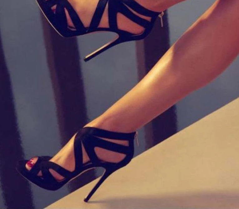 black strappy stiletto heels