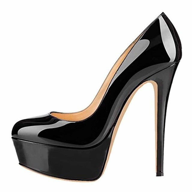 black round toe platform heels