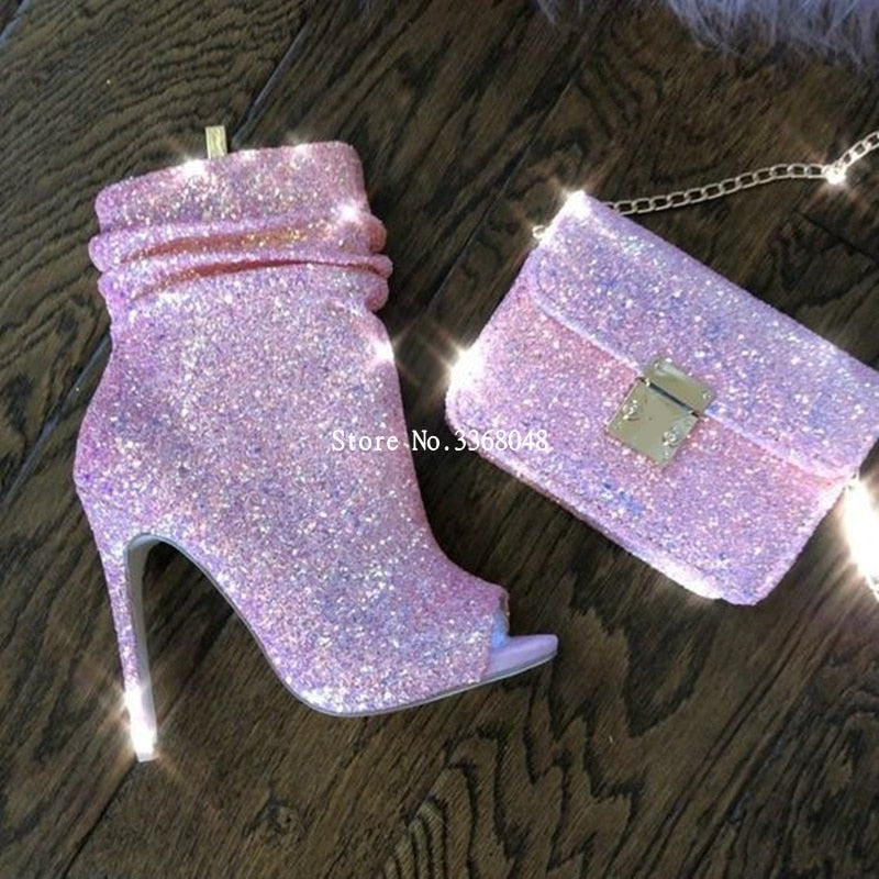 pink glitter high heels