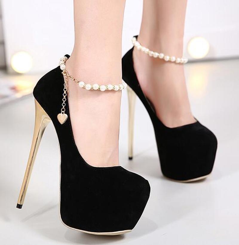 black high heel platform pumps