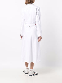 THOM BROWNE WOMEN BELOW KNEE HIGH WAISTED A-LINE SHIRTDRESS IN OXFORD