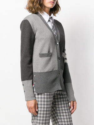 THOM BROWNE Women Funmix Classic Milano Stitch Cardigan With 4 Bar in Cotton Crepe
