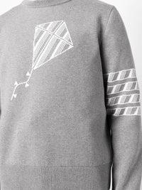 THOM BROWNE MEN PULLOVER WITH KITE ICON JACQUARD & 4 BAR IN COTTON