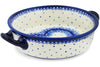 Polish Pottery 6-inch Round Baker with Handles Blue Lace Heart