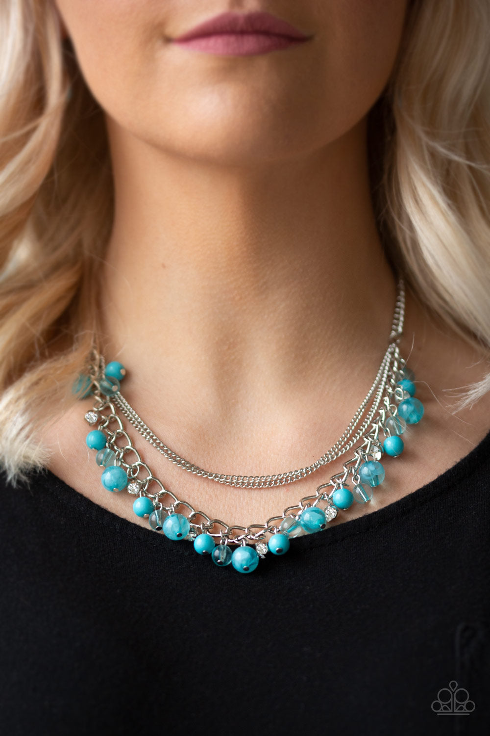 Paparazzi Wait And Sea Blue Necklace Earrings