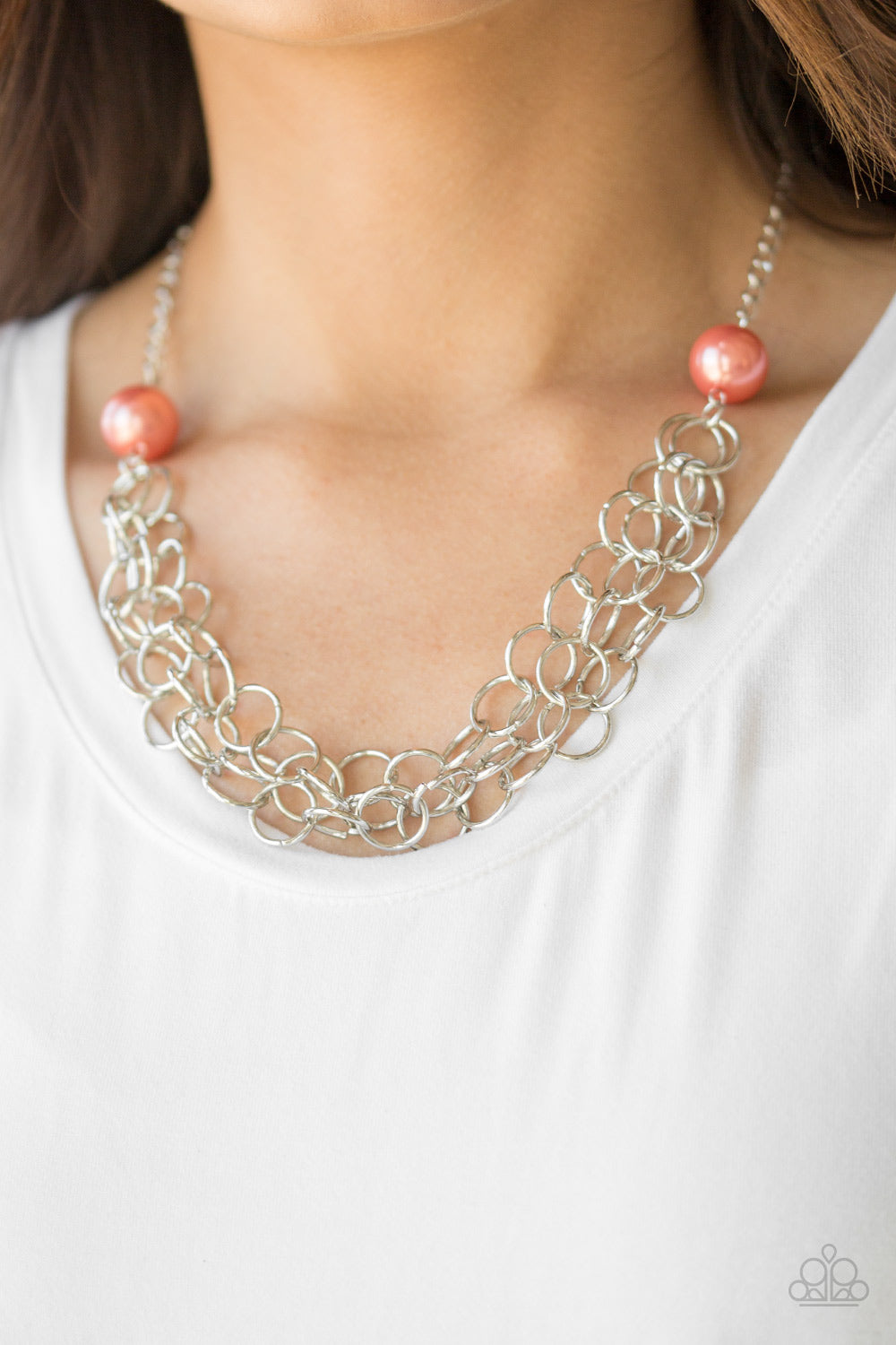 drivhus mild måske Paparazzi Daring Diva - Orange - Coral Pearls - Necklace & Earrings