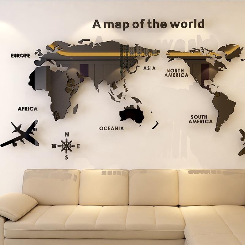 Carte Du Monde Décoration Murale Autocollants Map Acrylique 3d