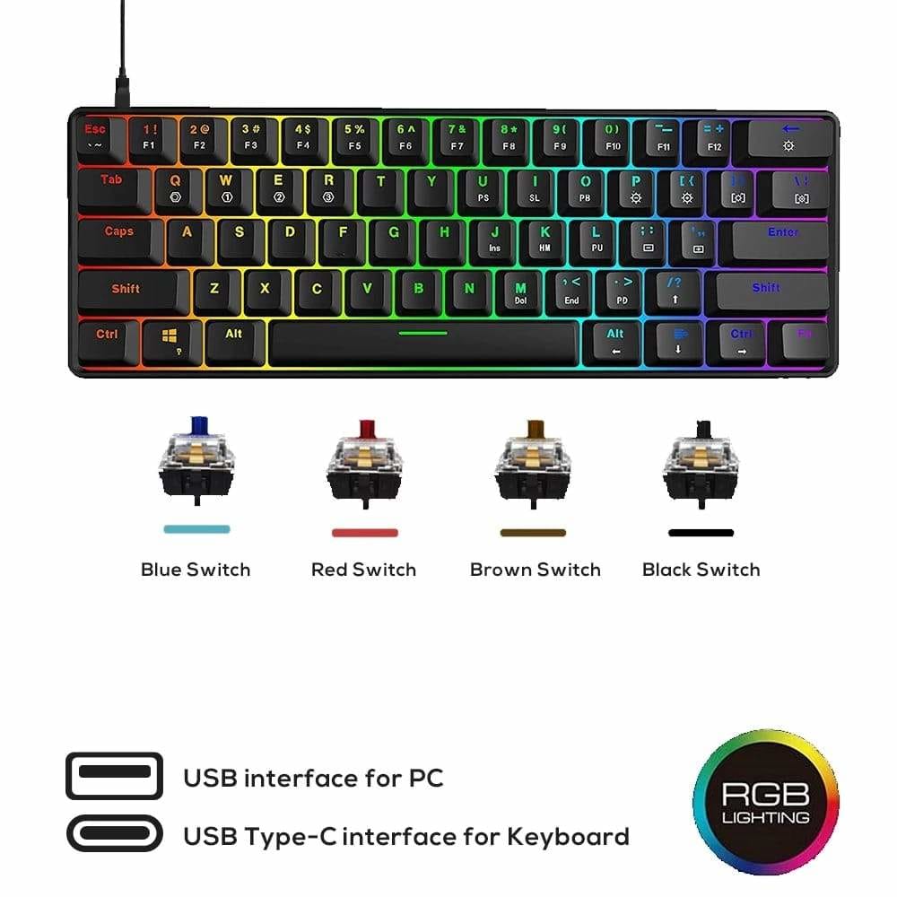 GK61 SK61 Mechanical Keyboard Russian 61 Key USB Wired RGB Backlit Gateron  Switch Axis Gaming for PC Desktop Laptop Mac Gamer|Keyboards| - AliExpress