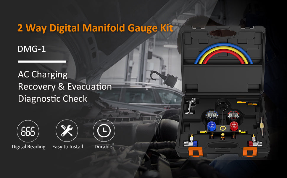 Elitech DMG-1 Digital AC Manifold Gauge Set with R410a Adapter