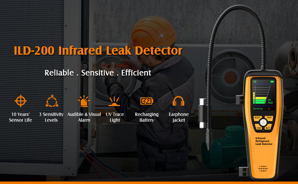 Elitech ILD-200 Advanced Refrigerant Leak Detector Halogen Leakage Tester Checker High Sensitivity Portable Case 10 Years' Life