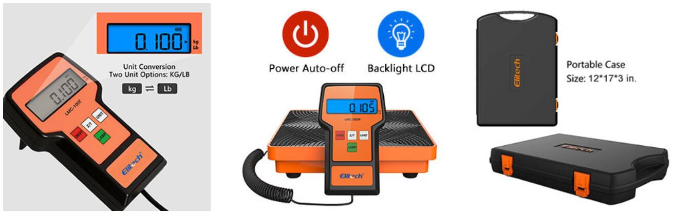 Elitech LMC-100F Refrigerant Charging Scale 110Lbs w/Resolution 2g