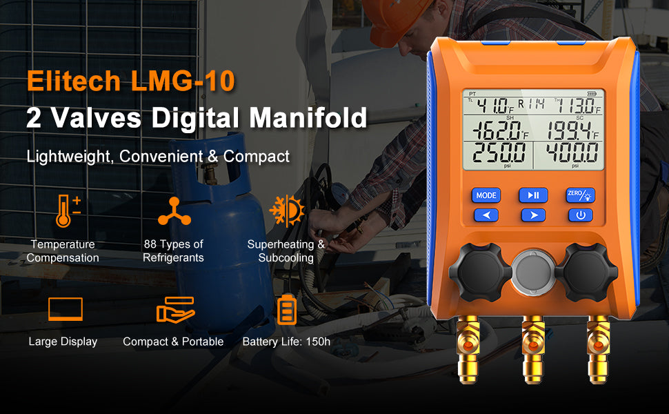 Elitech LMG-10 HVAC Digital Manifold Gauge 2 Valves