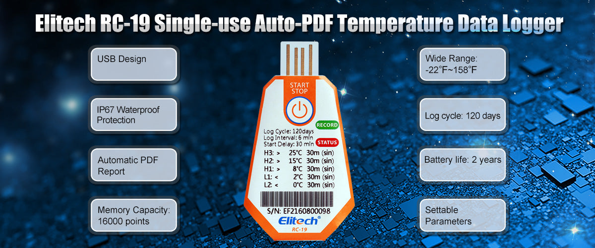 Elitech RC-19 USB Disposable Temperature Recorders for Shipping