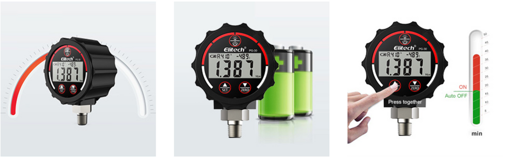 Elitech PG-30 Digital Vacuum Pressure Gauge with Backlight