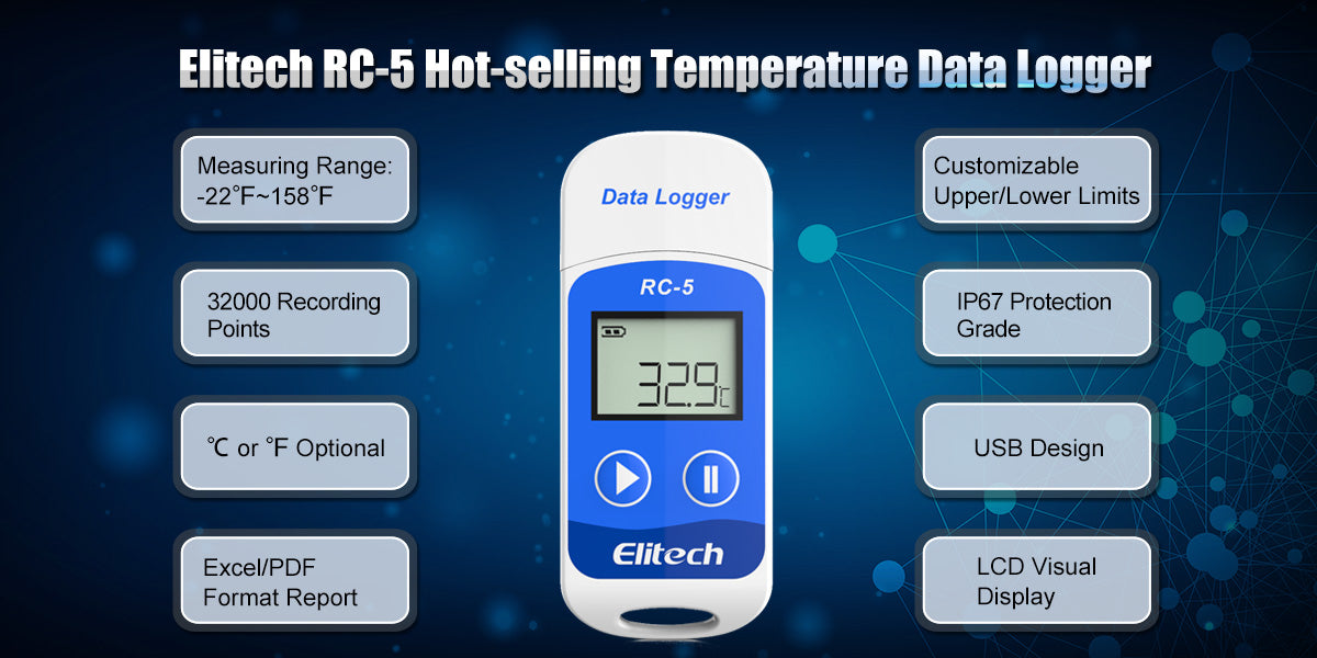 Máy ghi dữ liệu nhiệt độ USB Elitech RC-5 32000 điểm Độ chính xác cao