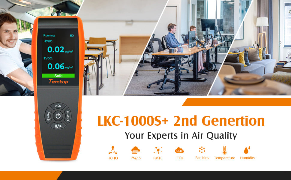 Temtop LKC-1000S+ 2nd Generation AQI Monitor Professional Formaldehyde Monitor Detector with HCHO PM2.5 PM10 TVOC Accurate Air Quality Detector Data Export