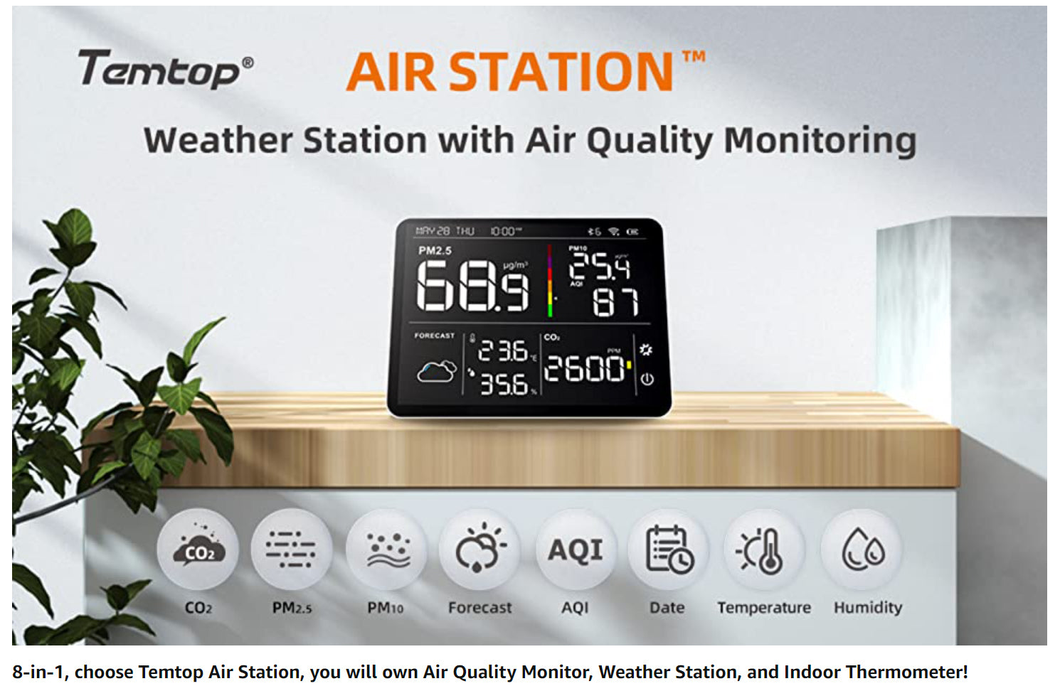 Multiple functional indoor air monitor, AQI Monitor