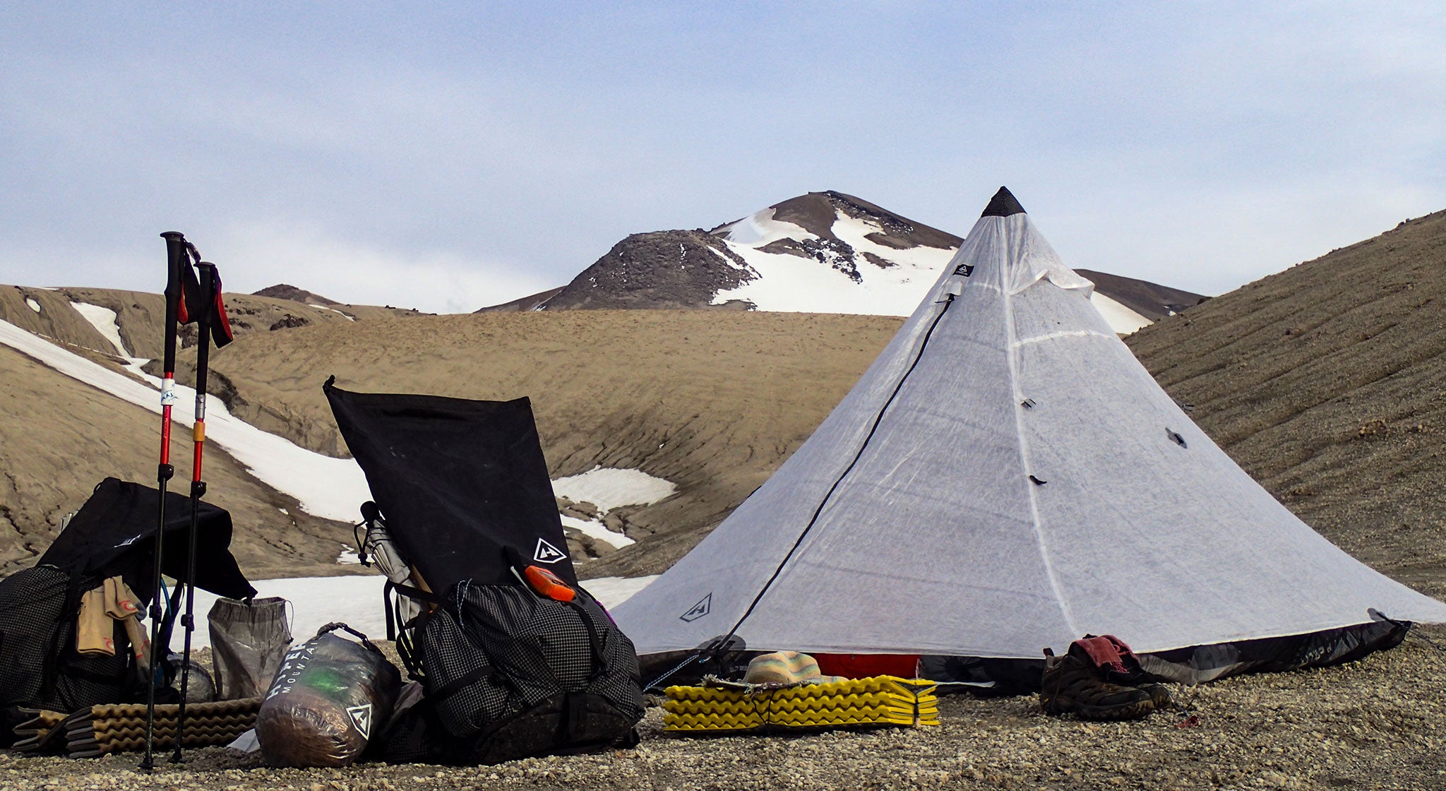 Ultralight shelter in backcountry camp setup