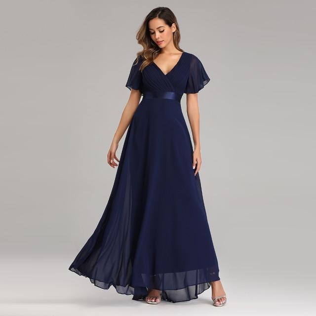 Elegant V-Neck Ruffles Chiffon Formal Evening Gown – Bella Fancy Dresses US
