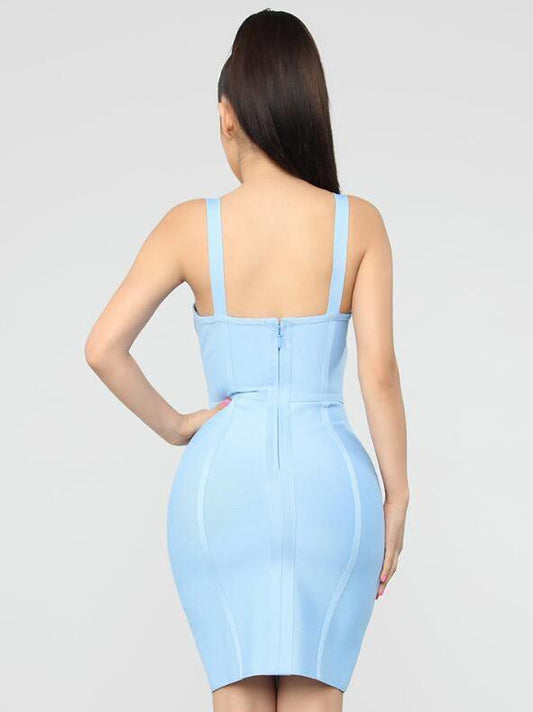 1) Low-Cut Solid Sleeveless Mini Dress For Club – Bella Fancy