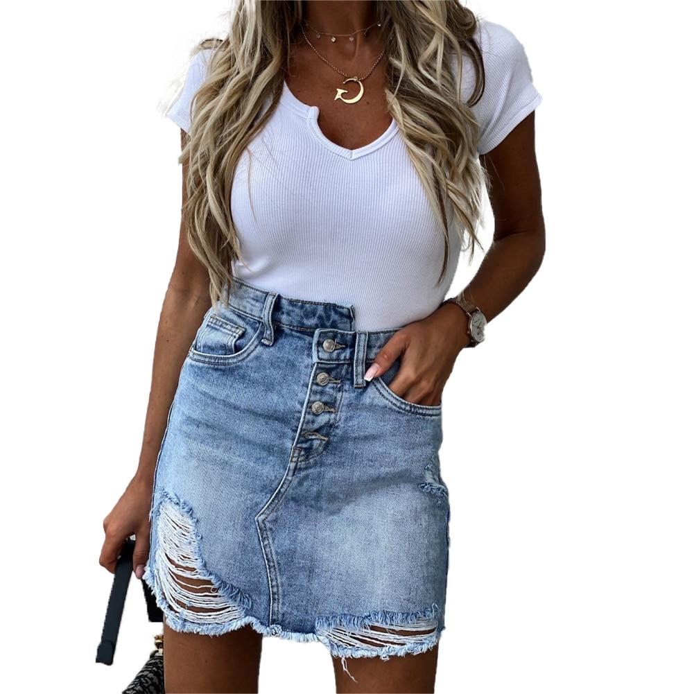 high waisted denim a line skirt