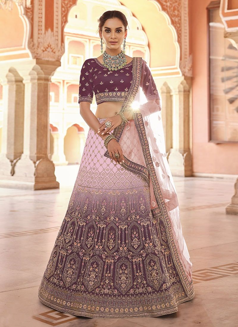 DUSTY PINK SIBURRI PRINT WITH SEQUINS EMBROIDERED AND MIRROR WORK VELVET  FESTIVE & PARTY WEAR SEMI STITCHED LEHENGA - SHUBHKALA - 4029820