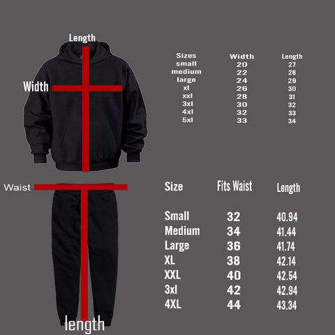 Sweatsuit and Tracksuit Size Chart