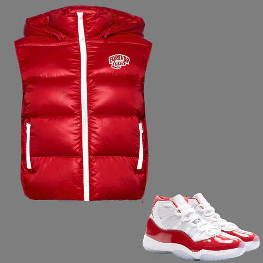 Forever Laced Detachable Hooded Bubble Vest to match Retro Jordan 11 Cherry sneakers - IN STOCK