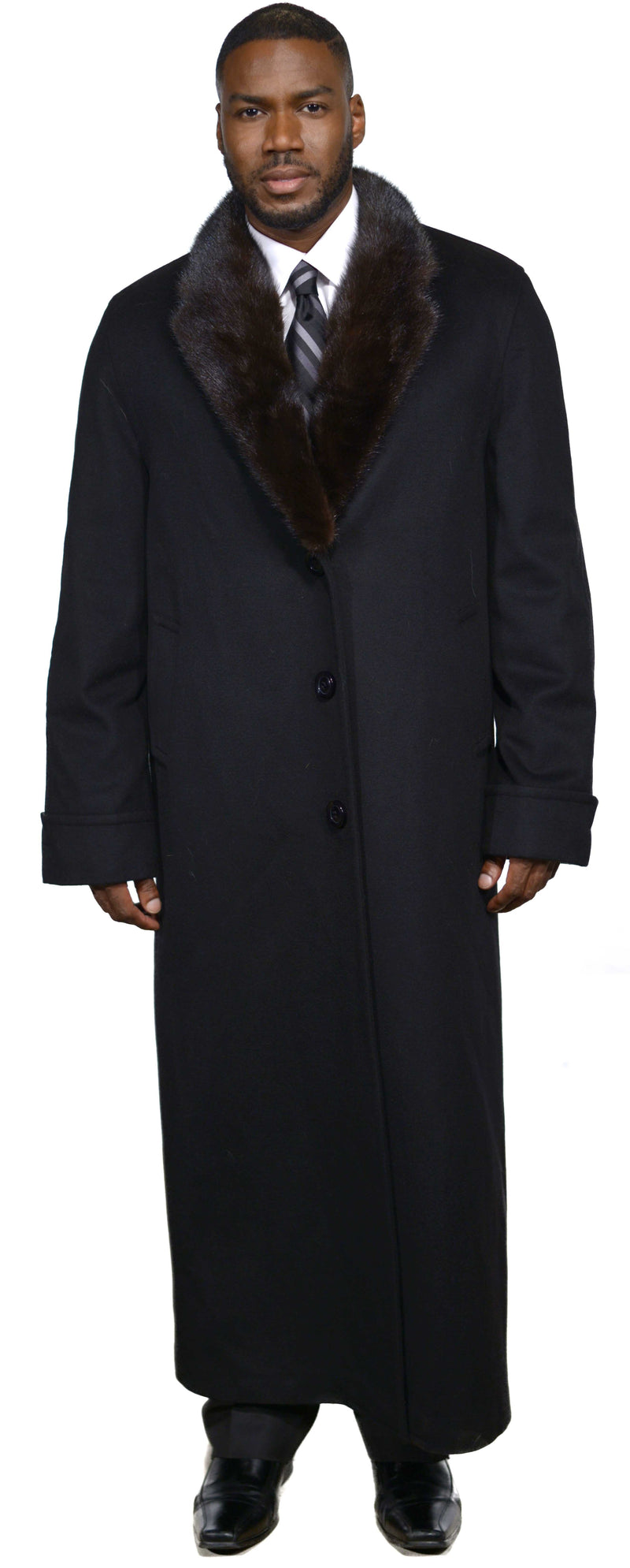 Men's Cashmere Coat with Full Skin Mink Fur Collar – Henig Furs