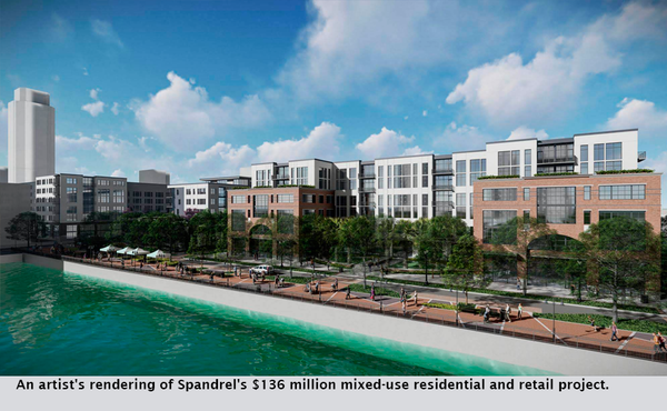 An artist's rendering of Spandrel's $136 million mixed-use residential and retail project.