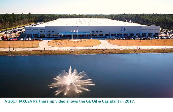 A 2017 JAXUSA Partnership video shows the GE Oil & Gas plant in 2017.