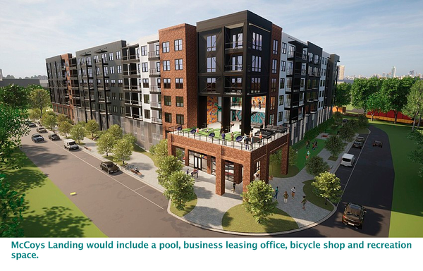McCoys Landing would include a pool, business leasing office, bicycle shop and recreation space.