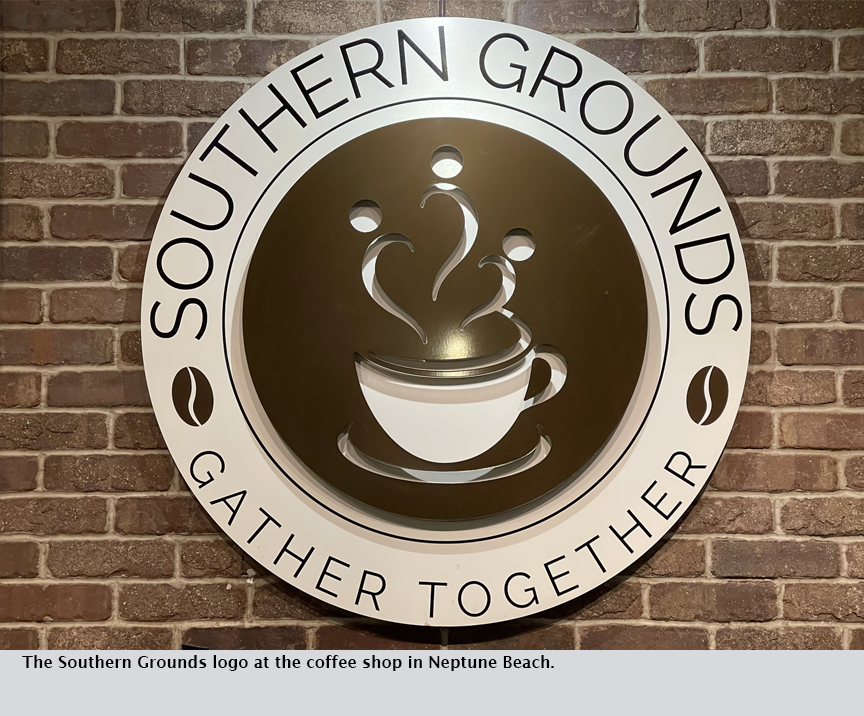 The Southern Grounds logo at the coffee shop in Neptune Beach.